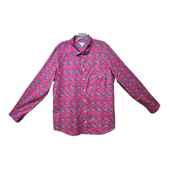 J. CREW Women's XL Blouse Button Up Fuchsia Turquoise Floral Lightweight 44" - Picture 1 of 8